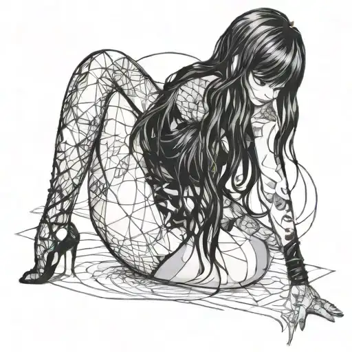 bend over,slim thick goth girl,emo, nude,sexy,lingerie,introverted,,long black hair, naked,fishnet,skirt,big butt,nails tattoo design idea