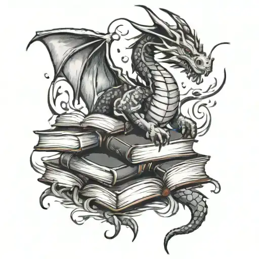 books and dragons coming tattoo design idea