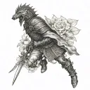 warrior in a garden scene tattoo design idea