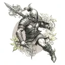 warrior in a garden scene tattoo design idea