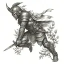 warrior in a garden scene tattoo design idea