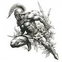 warrior in a garden scene tattoo design idea