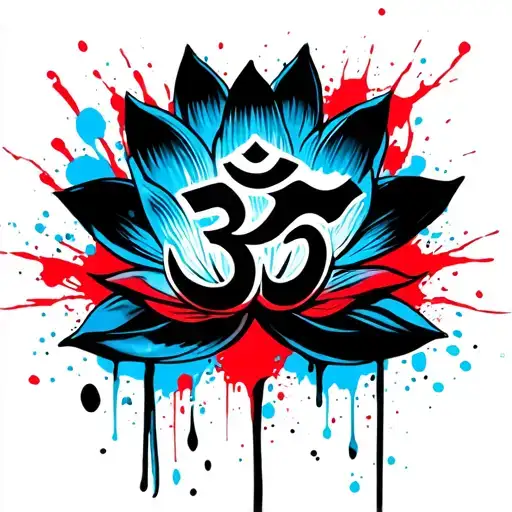 black om sign with blue lotus flower tattoo design idea