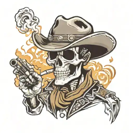 Western cowboy skull smoking tattoo design idea