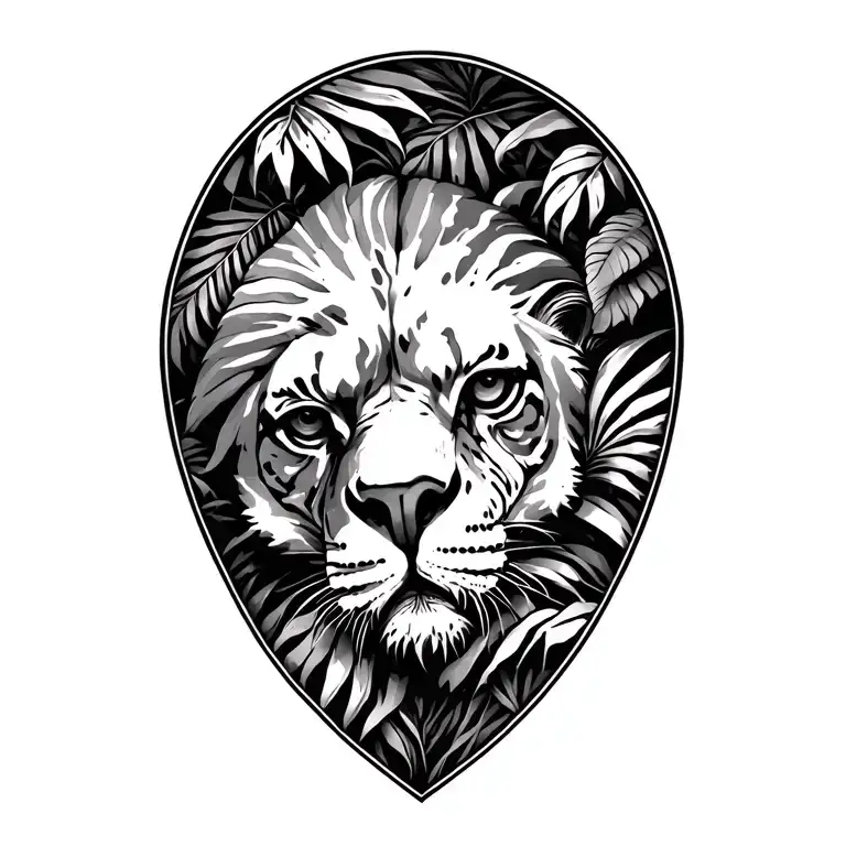 Jungle background black and white tattoo design idea