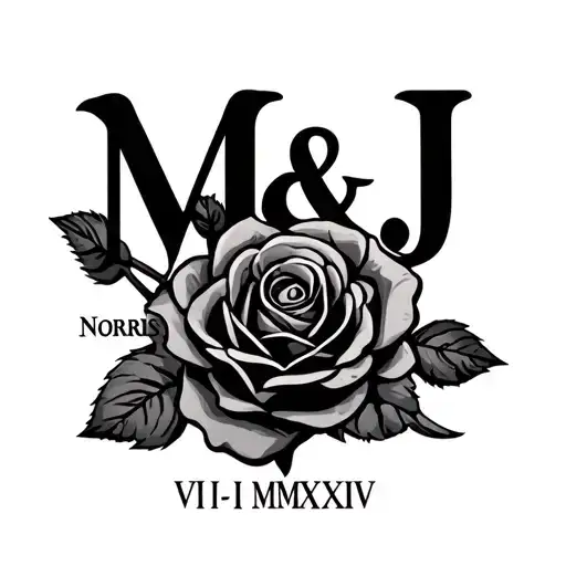 "M & J Norris VI-I-MMXXIV" Rose tattoo design idea