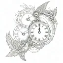 'd like the focal point to be a broken clock. I like the gears in the middle of the clock. Possibly some wings at the to tattoo design idea