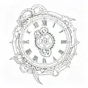 'd like the focal point to be a broken clock. I like the gears in the middle of the clock. Possibly some wings at the to tattoo design idea