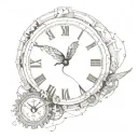 'd like the focal point to be a broken clock. I like the gears in the middle of the clock. Possibly some wings at the to tattoo design idea