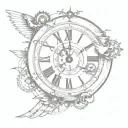 'd like the focal point to be a broken clock. I like the gears in the middle of the clock. Possibly some wings at the to tattoo design idea