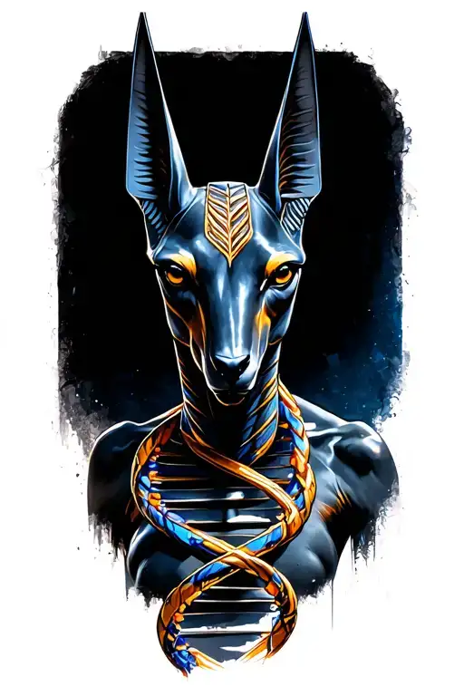 anubis and dna strand tattoo design idea