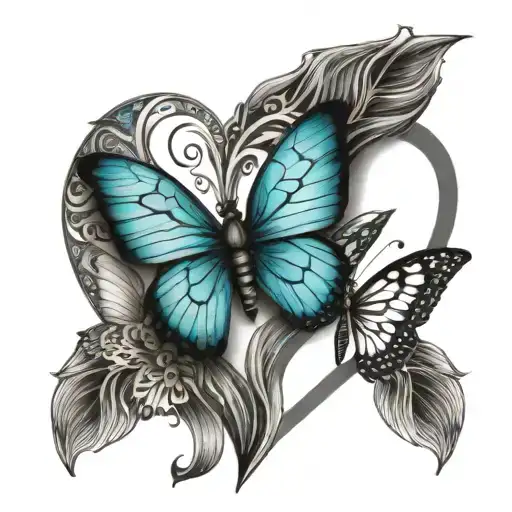 butterfly dragonfly heart turquoise wolf tattoo design idea