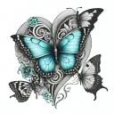 butterfly dragonfly heart turquoise wolf tattoo design idea