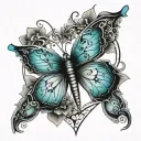 butterfly dragonfly heart turquoise wolf tattoo design idea