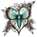butterfly dragonfly heart turquoise wolf tattoo design idea