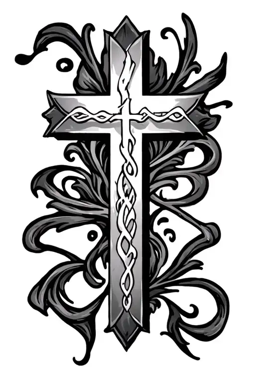 Christian cross made out of the name ''Bettina'' and ''Stang'' tattoo design idea