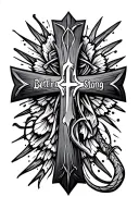 Christian cross made out of the name ''Bettina'' and ''Stang'' tattoo design idea