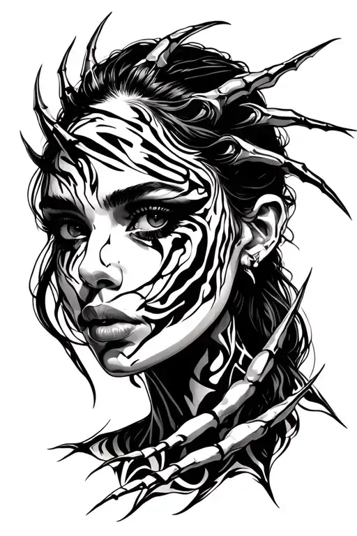 woman face with claw marks tattoo design idea