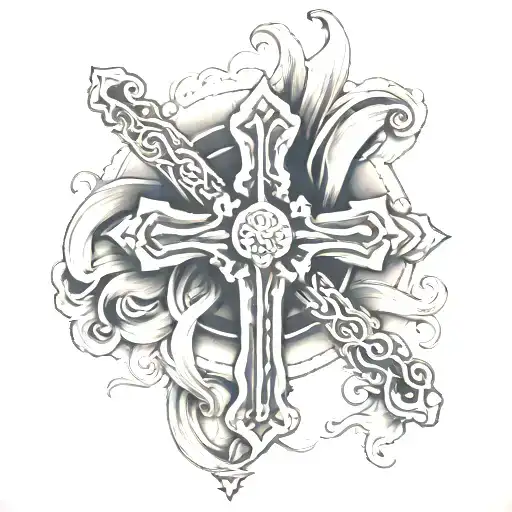 basque cross, sea, brittany tattoo design idea