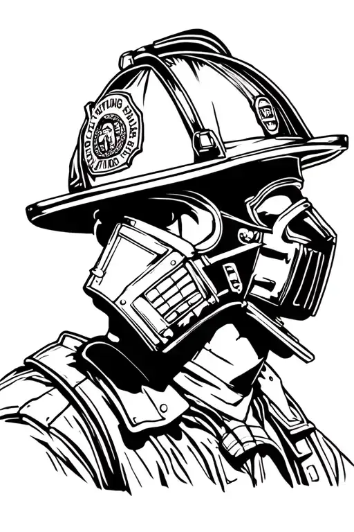 Firefighter head with mask tattoo design idea