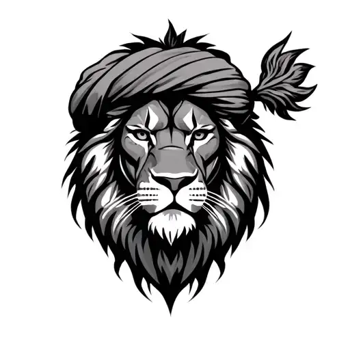 lion as a sikh warrior wear turban on head tattoo design idea