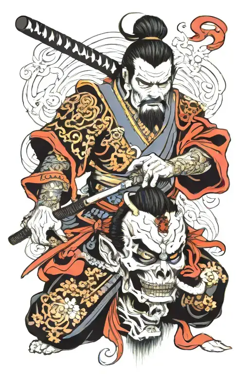 already dead in japanese samurai tattoo design idea