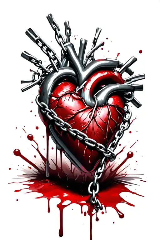 bloody chained heart tattoo design idea