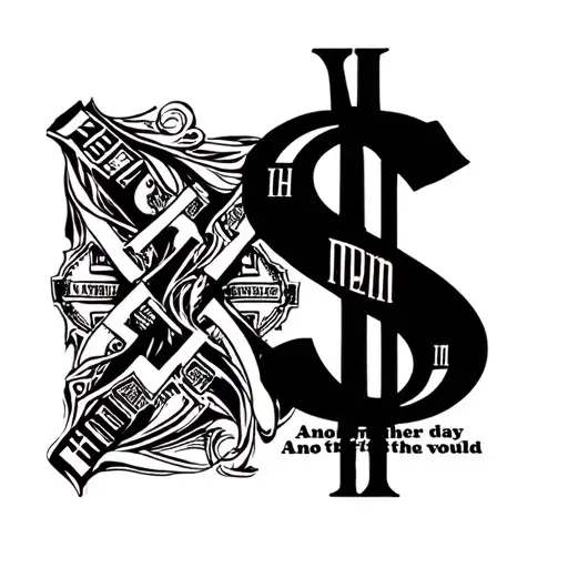 Roman numerals 24th may 2024 with words Another day Another dollar that would fit in on a calf tattoo design idea
