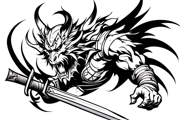 Demon samurai with sword tattoo design idea