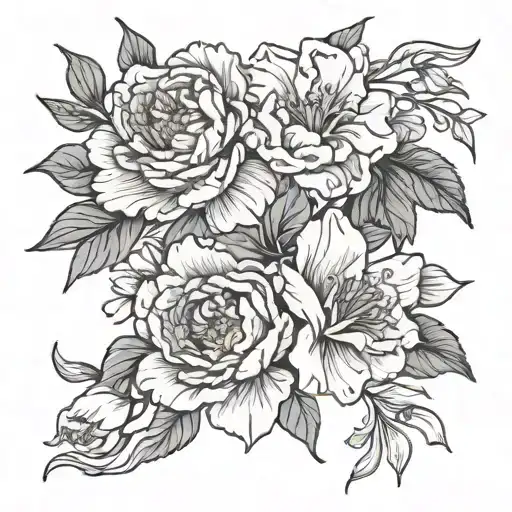 peony flower, morning glory flower, and narcissus flower  tattoo design idea