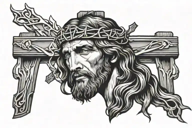 Jesus Christ face crucified  tattoo design idea
