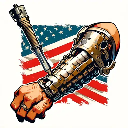 bionic fore arm with metal plate and staples tattoo design idea