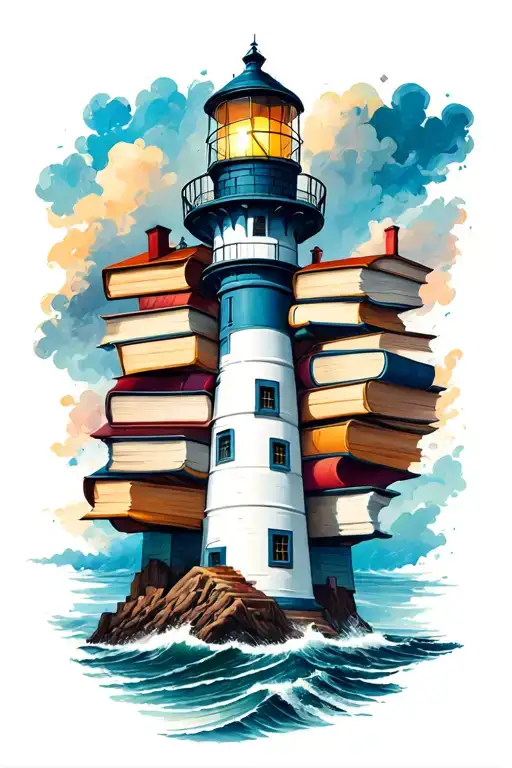 lighthouse made w books forming tattoo design idea