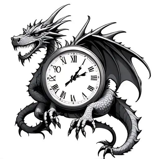 dragon holding a clock tattoo design idea