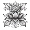 Lotus sacral geometry thin line chakra snake leaves tattoo design idea