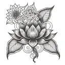 Lotus sacral geometry thin line chakra snake leaves tattoo design idea