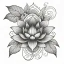 Lotus sacral geometry thin line chakra snake leaves tattoo design idea
