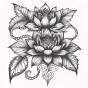 Lotus sacral geometry thin line chakra snake leaves tattoo design idea