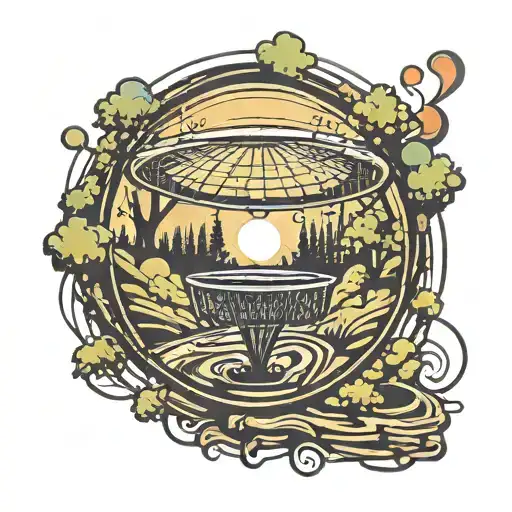 disc golf basket nestled tattoo design idea