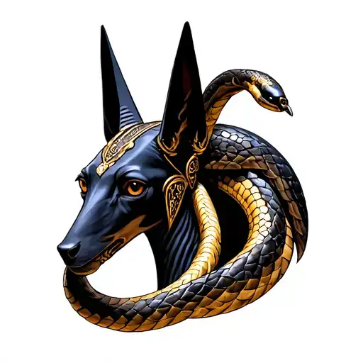 Anubis with a shepherd's head Allemand and Nagini in Harry Potter tattoo design idea