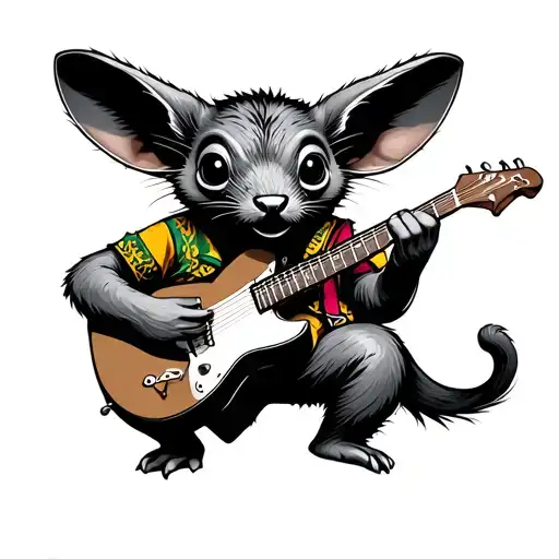 mole animal playing a guitar wearing jamacian clothes tattoo design idea
