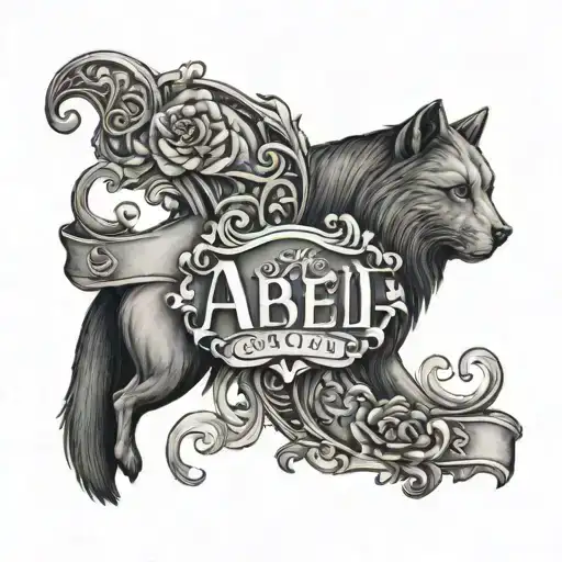 childrens name saga and abel on the chest tattoo design idea