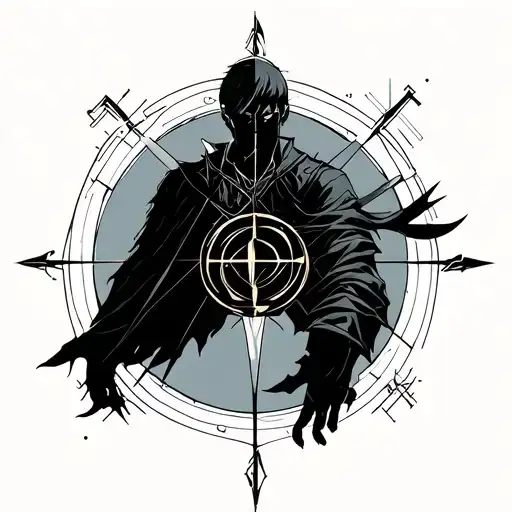 Law of equivalent exchange sleeve tattoo from Full Metal Alchemist with atransmutation circle.add references tothe anime tattoo design idea