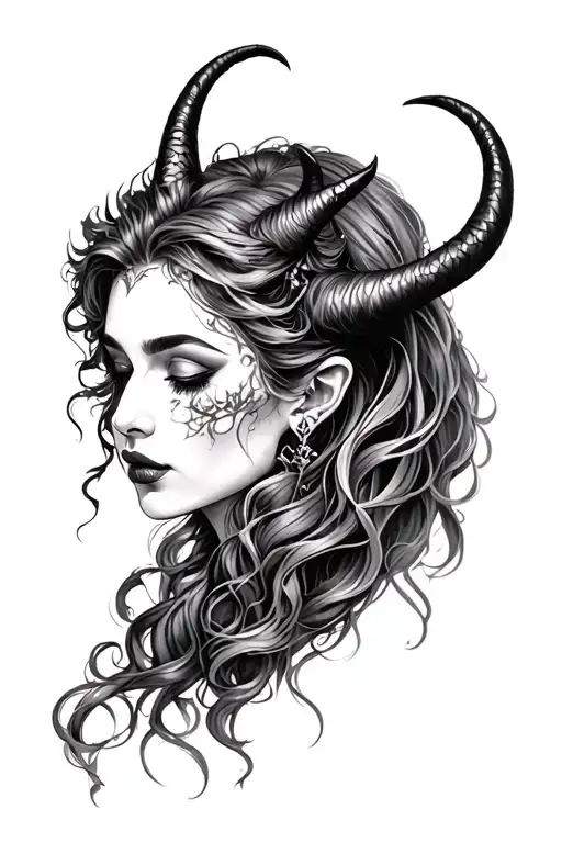 beautiful demon lady head tattoo design idea