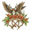 memorial for my mom and dad with deer antlers and hummingbird tattoo design idea