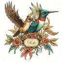 memorial for my mom and dad with deer antlers and hummingbird tattoo design idea