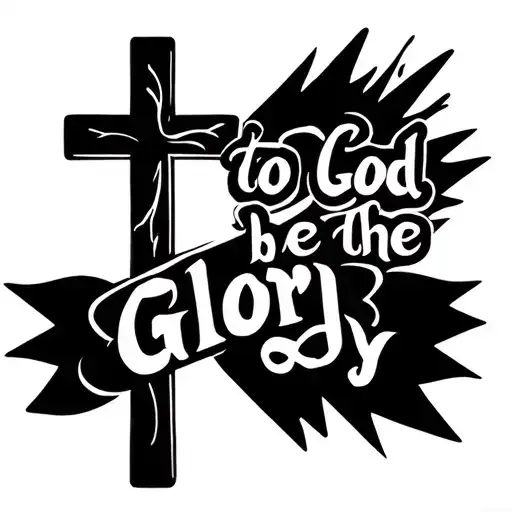cross with ribon that says "to God be the Glory simple black tattoo design idea
