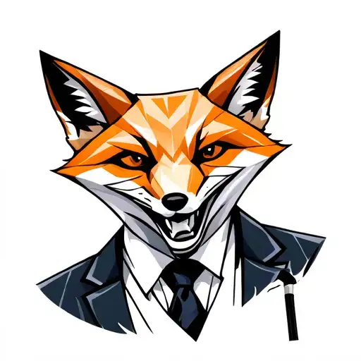 Fox with a sly laugh in a suit and a cane tattoo design idea