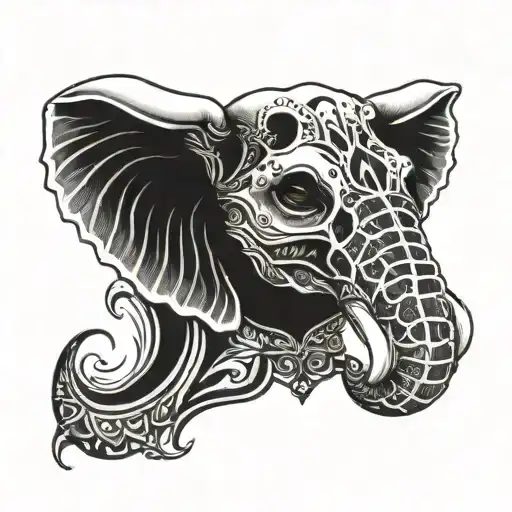 elephant face half skull half face tattoo design idea
