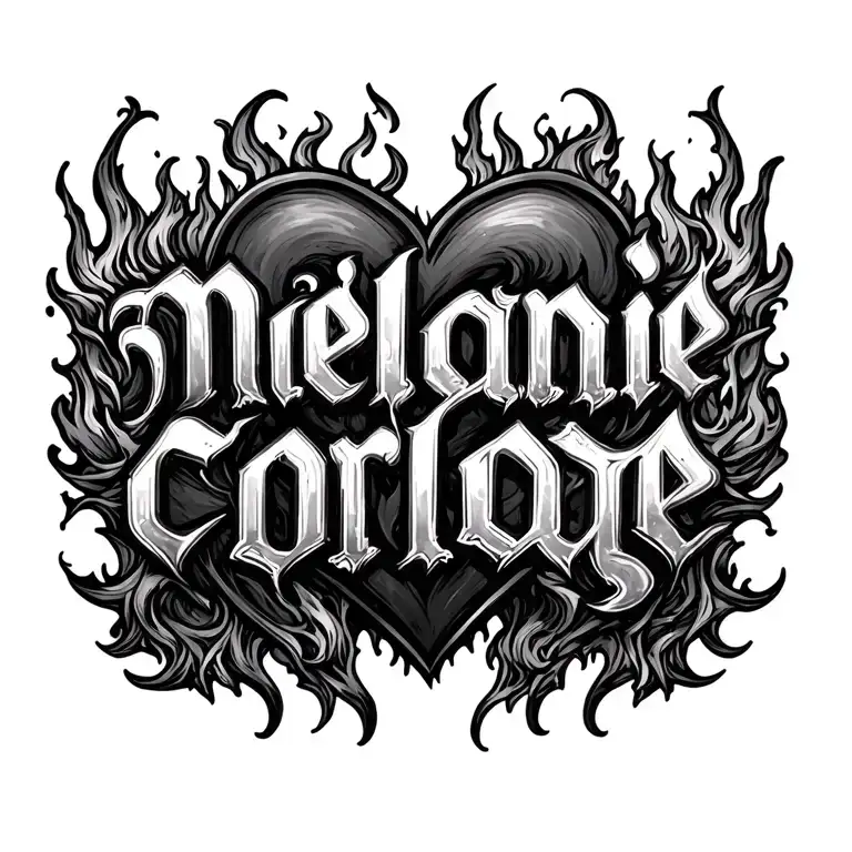"Mélanie" Coeur Corloge Fire tattoo design idea